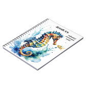 Coastal Colorful Watercolor Seahorse ノートブック (左側)