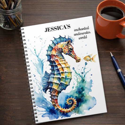 Coastal Colorful Watercolor Seahorse ノートブック
