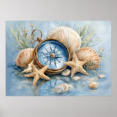 Coastal Compass Starfish Print | Wall Poster ポスター (正面)