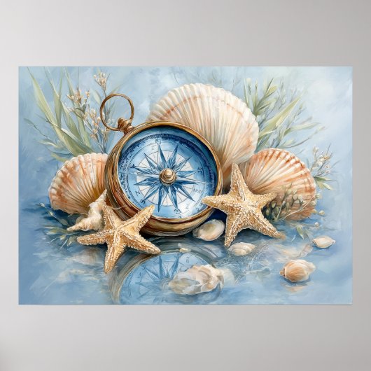 Coastal Compass Starfish Print | Wall Poster ポスター (正面)