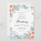 Coastal Coral Botanical Arch Wedding 招待状 (正面)