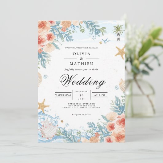 Coastal Coral Botanical Arch Wedding 招待状 (スタンド正面)