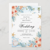 Coastal Coral Botanical Arch Wedding 招待状 (正面/裏面)