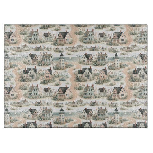 Coastal Cottage Lighthouse Pattern カッティングボード (正面)