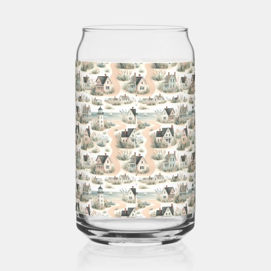 Coastal Cottage Lighthouse Pattern ガラス缶 (左)