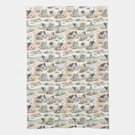 Coastal Cottage Lighthouse Pattern キッチンタオル (縦)