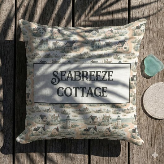Coastal Cottage Lighthouse Pattern クッション