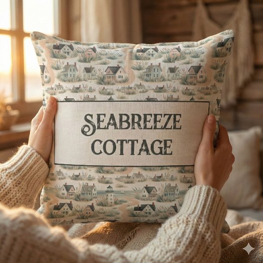 Coastal Cottage Lighthouse Pattern クッション