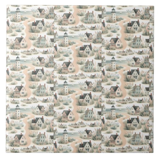 Coastal Cottage Lighthouse Pattern タイル (正面)