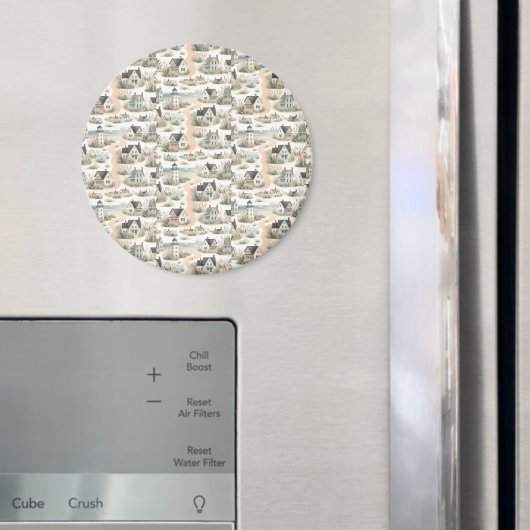 Coastal Cottage Lighthouse Pattern マグネット (インサイチュ (冷蔵庫))