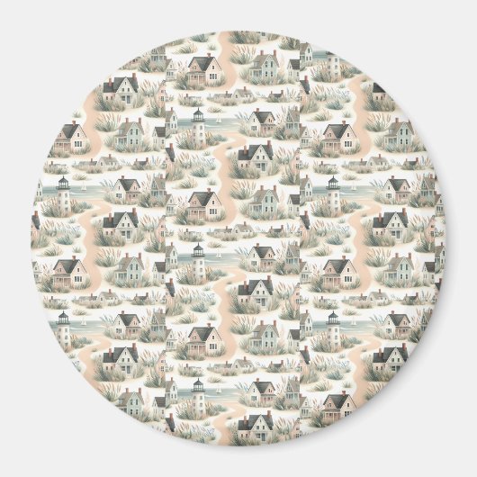 Coastal Cottage Lighthouse Pattern マグネット (正面)