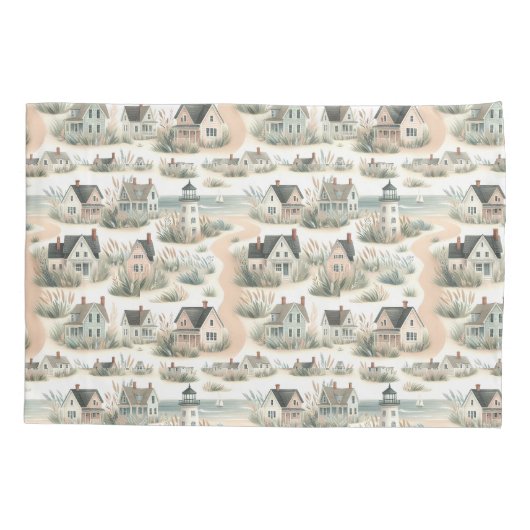 Coastal Cottage Lighthouse Pattern 枕カバー (裏面-左)