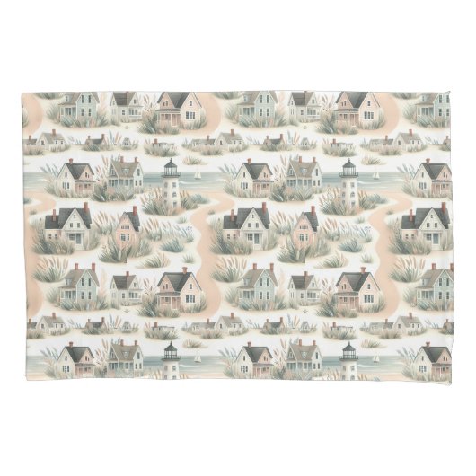 Coastal Cottage Lighthouse Pattern 枕カバー (正面左)