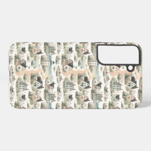Coastal Cottage Lighthouse Pattern Samsung Galaxyケース (裏面横)
