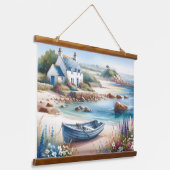 Coastal Cottage Seaside Rowboat  吊り下げ型タペストリー (傾斜あり)