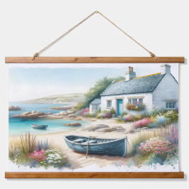 Coastal Cottage Seaside Rowboat  吊り下げ型タペストリー