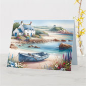 Coastal Cottage Seaside Rowboat Bloom カード (黄色い花)