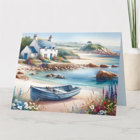 Coastal Cottage Seaside Rowboat Bloom カード (正面)
