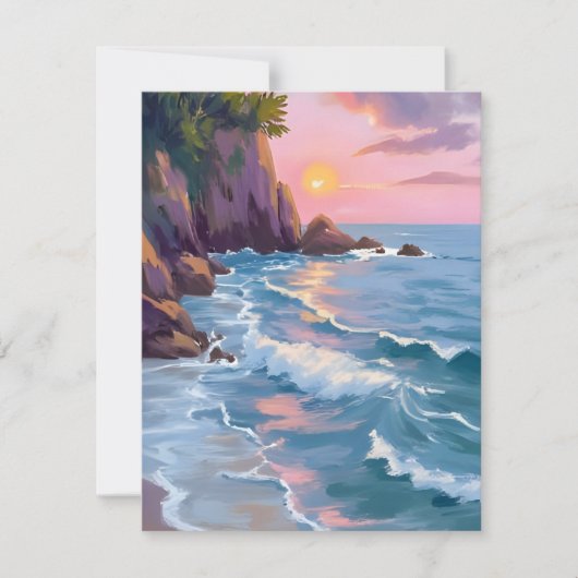 Coastal Cotton Candy Sunset Watercolor Paint Card (正面)