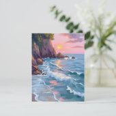 Coastal Cotton Candy Sunset Watercolor Paint Card (スタンド正面)