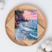 Coastal Cotton Candy Sunset Watercolor Paint Card
