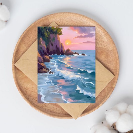 Coastal Cotton Candy Sunset Watercolor Paint Card