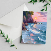Coastal Cotton Candy Sunset Watercolor Paint Card