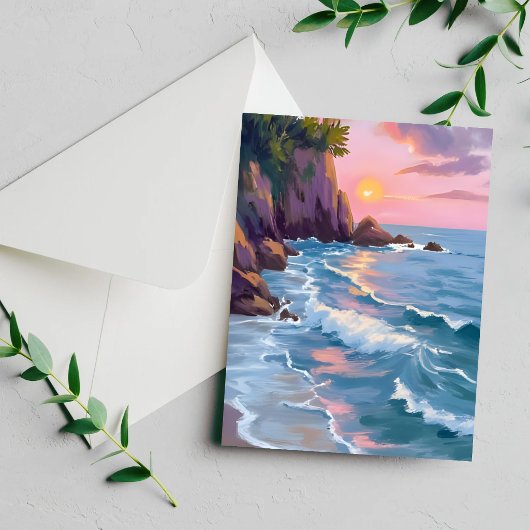Coastal Cotton Candy Sunset Watercolor Paint Card