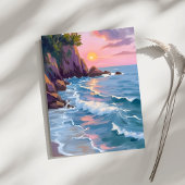 Coastal Cotton Candy Sunset Watercolor Paint Card
