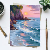 Coastal Cotton Candy Sunset Watercolor Paint Card