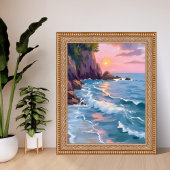 Coastal Cotton Candy Sunset Watercolor Painting ポスター