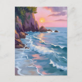 Coastal Cotton Candy Sunset Watercolor Painting ポストカード (正面)