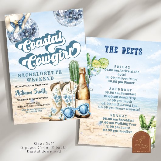 Coastal Cowgirl Bachelorette Weekend Itinerary 招待状