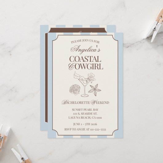 Coastal Cowgirl Bachelorette Weekend Itinerary and 招待状 (正面/裏面インサイチュ)