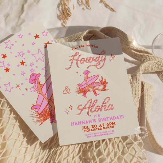 Coastal Cowgirl Birthday Western Beach Party Pink 招待状