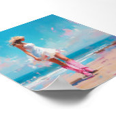 Coastal Cowgirl – Pink Boots & White Dress Beach  ポスター (角)