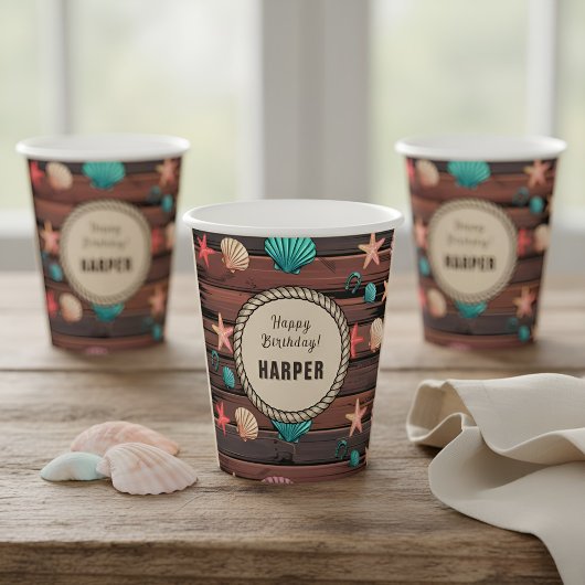 Coastal Cowgirl Western Beach Birthday Personalize 紙コップ