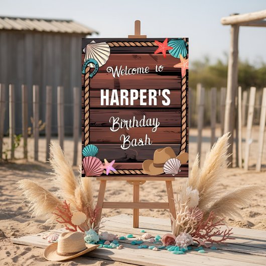 Coastal Cowgirl Western Birthday Welcome Sign ポスター