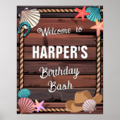 Coastal Cowgirl Western Birthday Welcome Sign ポスター (正面)