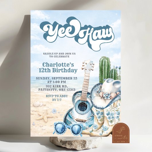 Coastal Cowgirl Yee Haw Birthday Invitation 招待状