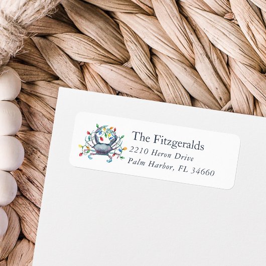 Coastal Crab Christmas Holiday Return Address ラベル