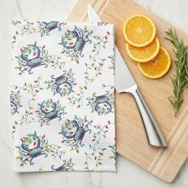 Coastal Crab Christmas Lights キッチンタオル