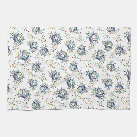 Coastal Crab Christmas Lights キッチンタオル (横)