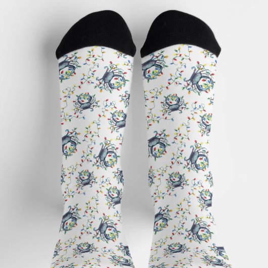 Coastal Crab Christmas Lights ソックス (上部)