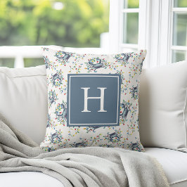 Coastal Crab Christmas Lights Monogram クッション