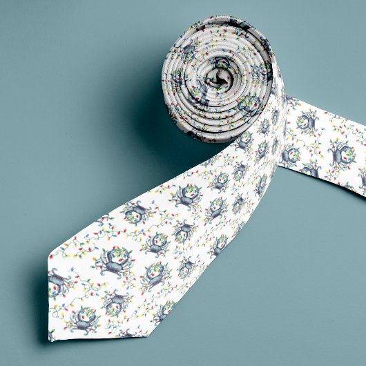 Coastal Crab Christmas Lights Monogram ネクタイ