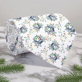 Coastal Crab Christmas Lights Monogram ネクタイ