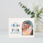 Coastal Cream New Year Retro Modern Blue Photo シーズンポストカード (スタンド正面)