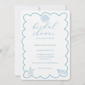 Coastal Doodle Blue White Bridal Shower  招待状 (正面)