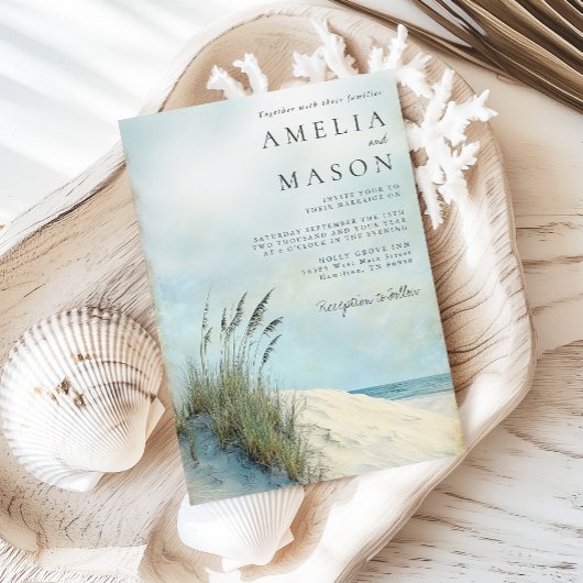 Coastal Dune Sea Grass Beach Wedding Invitation 招待状